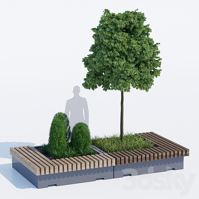 Big green benches tree 3DSMax File - thumbnail 1