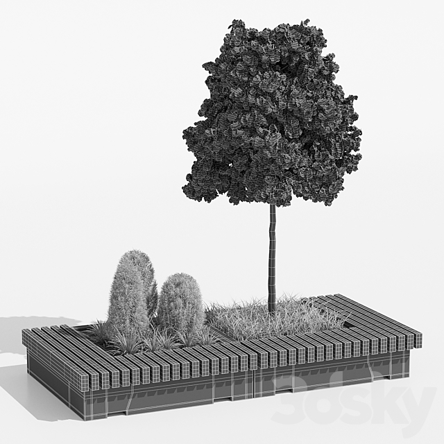 Big green benches tree 3DSMax File - thumbnail 3