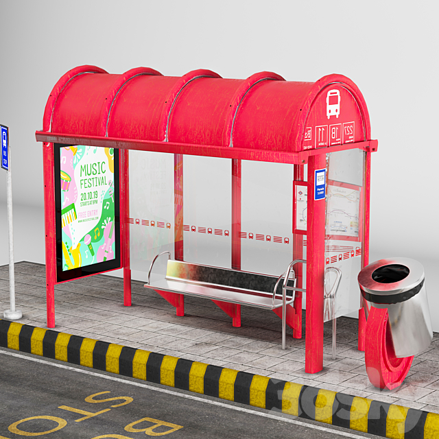 BUS STOP 01 3DS Max Model - thumbnail 2