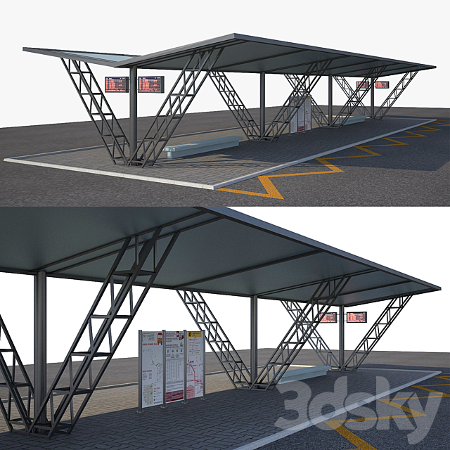 Bus Stop Bus Station 2 3ds Max - thumbnail 1