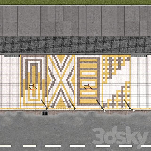 Car parking sidewalk road 3ds Max - thumbnail 3