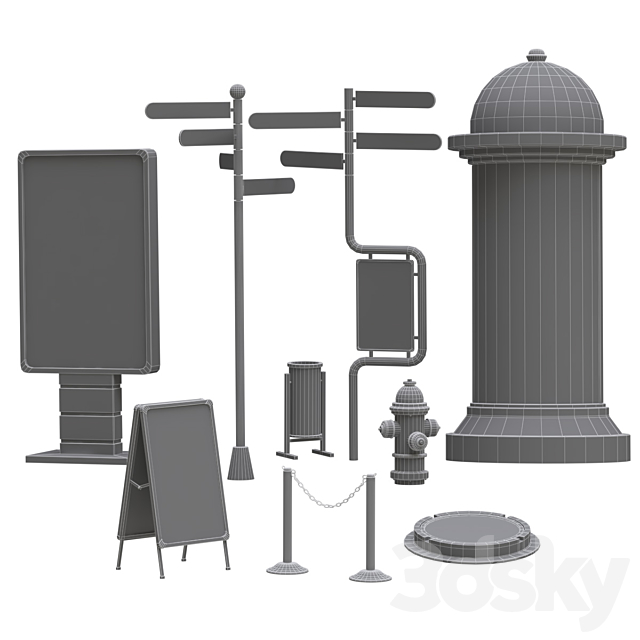 Collection of elements for filling the street low poly PBR 3DS Max Model - thumbnail 7