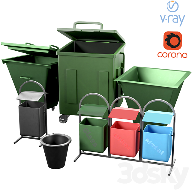 Dumpster set 3ds Max - thumbnail 1