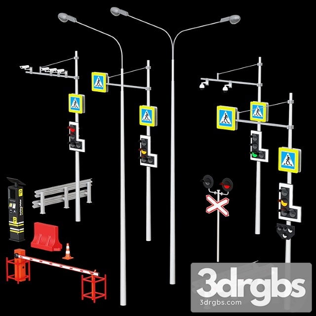 Elements Roads Fences Traffic Lights Cameras Parking meter Barrier 3dsmax Download - thumbnail 1