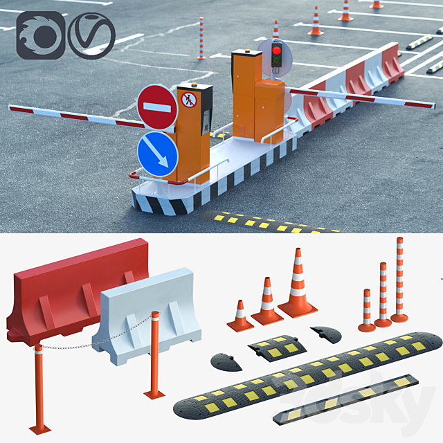 Equipment for the creation of parking lots. road fences 3DSMax File - thumbnail 1