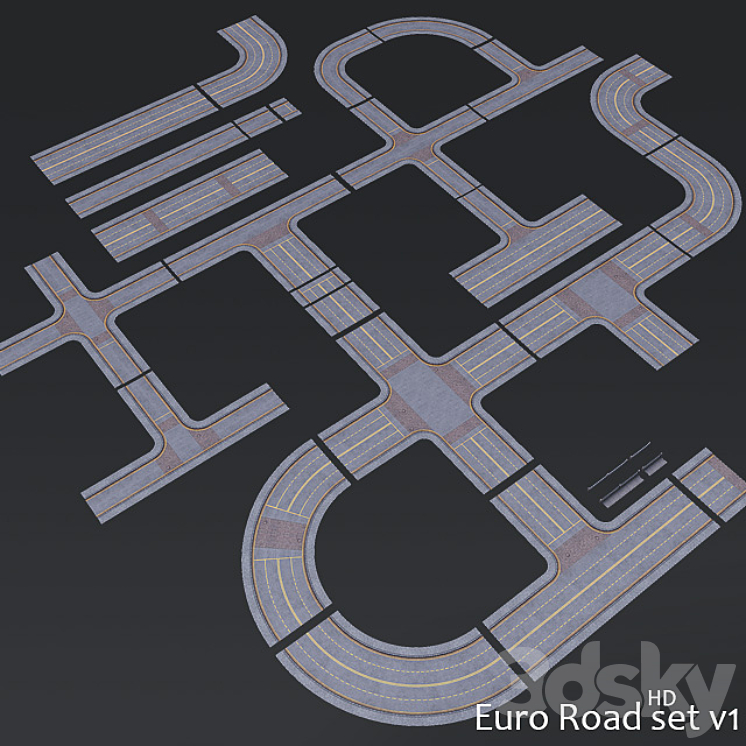 Euro Road set v1 (low poly) HD 3DS Max - thumbnail 1