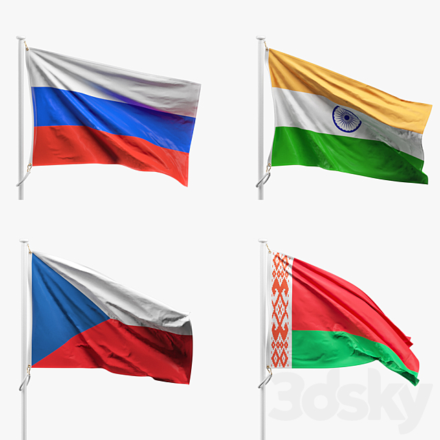 Flags of the countries of the world (8 flagpoles 32 flags) 3DS Max Model - thumbnail 2