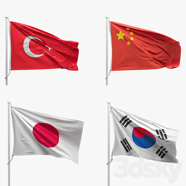 Flags of the countries of the world (8 flagpoles 32 flags) 3DS Max Model - thumbnail 3