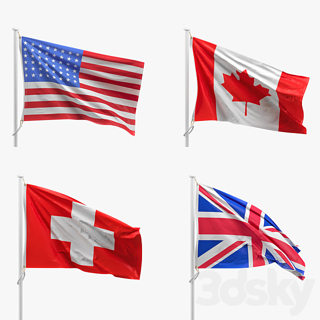 Flags of the countries of the world (8 flagpoles 32 flags) 3DS Max Model - thumbnail 4