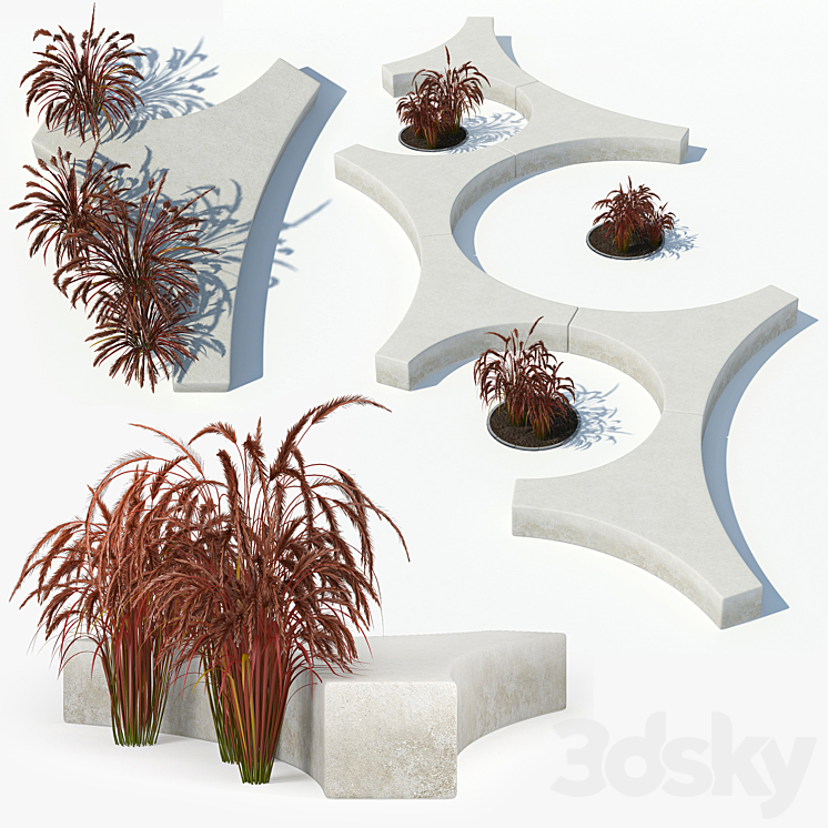 Folia bench Graceful Fountain Grass 3DS Max - thumbnail 1