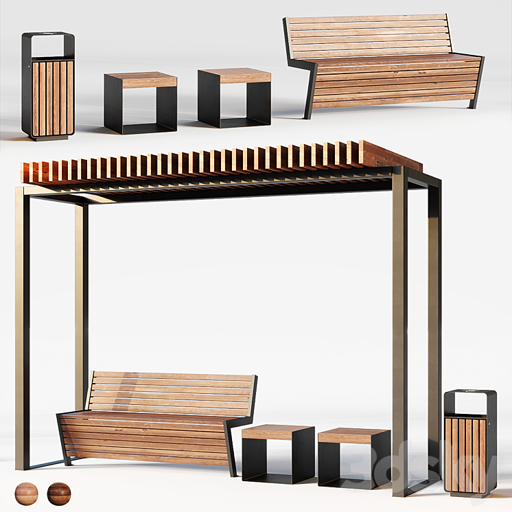 Improvement set bench pergola urn. 3DS Max - thumbnail 1