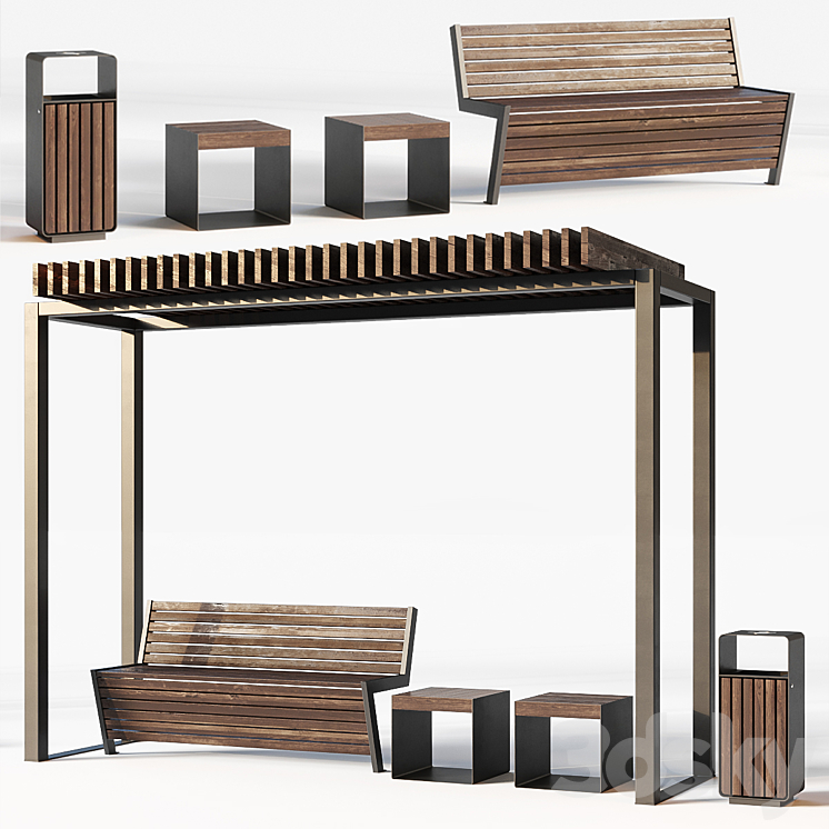 Improvement set bench pergola urn. 3DS Max - thumbnail 2