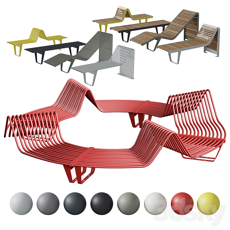 Infinity benches and sun loungers from Punto Group 3DS Max - thumbnail 1