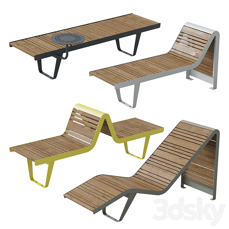 Infinity benches and sun loungers from Punto Group 3DS Max - thumbnail 2
