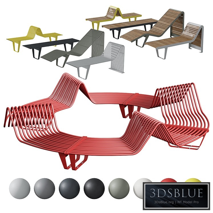 Infinity benches and sun loungers from Punto Group 3DS Max - thumbnail 3