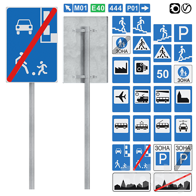 Information and indication signs set 3 3ds Max - thumbnail 1