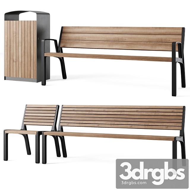 Miela park benches with litter bin prax by mmcite 3dsmax Download - thumbnail 1