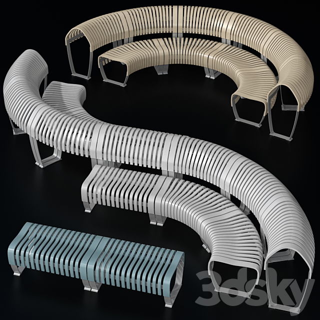 Modular curved and straight bench 3ds Max - thumbnail 1