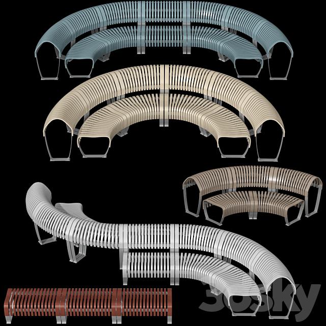 Modular curved and straight bench 3ds Max - thumbnail 2