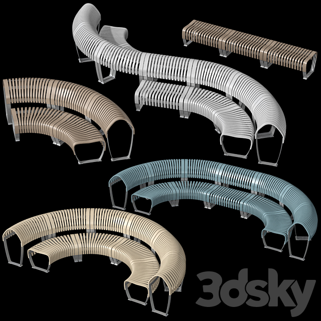 Modular curved and straight bench 3ds Max - thumbnail 3