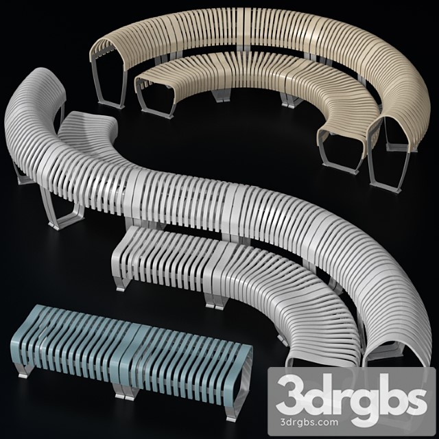 Modular curved and straight bench 3dsmax Download - thumbnail 1