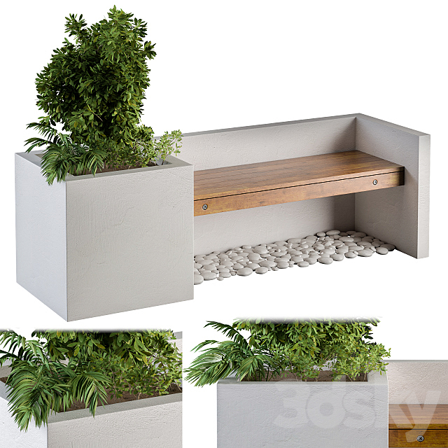 Outdoor Bench with FlowerBox 3ds Max - thumbnail 1