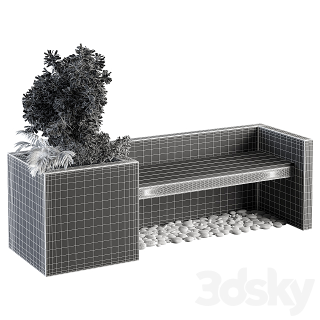 Outdoor Bench with FlowerBox 3ds Max - thumbnail 3