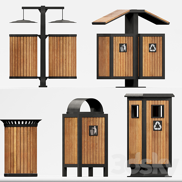 Outdoor wooden trash bins 3ds Max - thumbnail 2