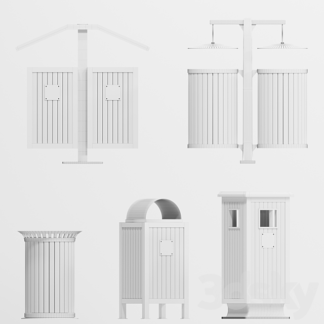 Outdoor wooden trash bins 3ds Max - thumbnail 3