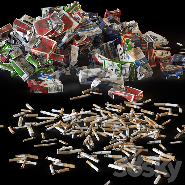 Packs of cigarettes and cigarette butts 3DS Max Model - thumbnail 2