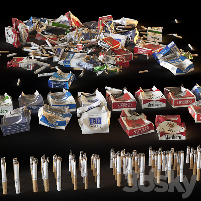 Packs of cigarettes and cigarette butts 3DS Max Model - thumbnail 3