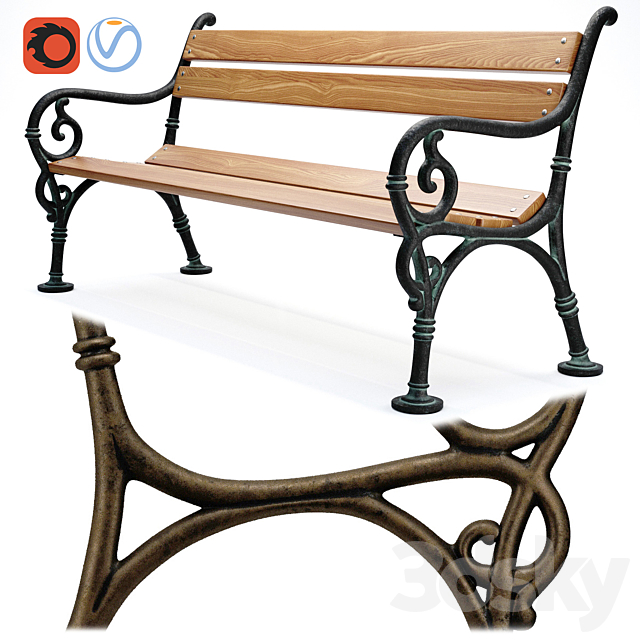 Park Bench 02 3ds Max - thumbnail 1