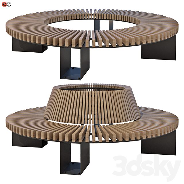 Park bench under a tree round set 04 3ds Max - thumbnail 1