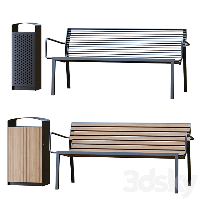 Park Benches Urn and Direction Signs by mmcite 3DS Max Model - thumbnail 3