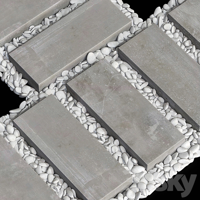 Paving road plate stone pebble n1 _ Paving road from slabs with pebbles No. 1 3DS Max Model - thumbnail 2