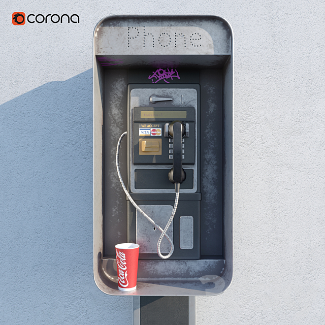 Payphone payphone. 3DS Max Model - thumbnail 2