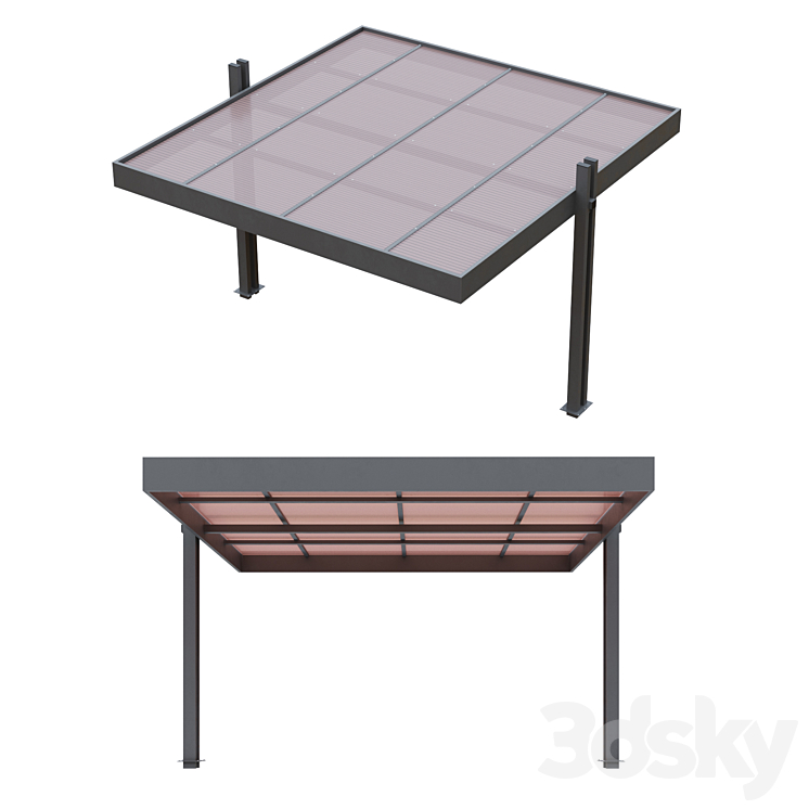 Polycarbonate car park carport 3DS Max - thumbnail 2