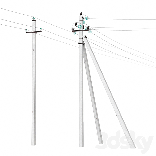 Power line post 3DS Max Model - thumbnail 2