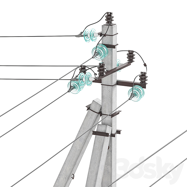 Power line post 3DS Max Model - thumbnail 3