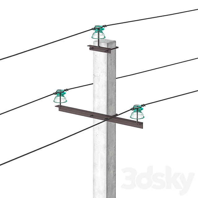 Power line post 3DS Max Model - thumbnail 4