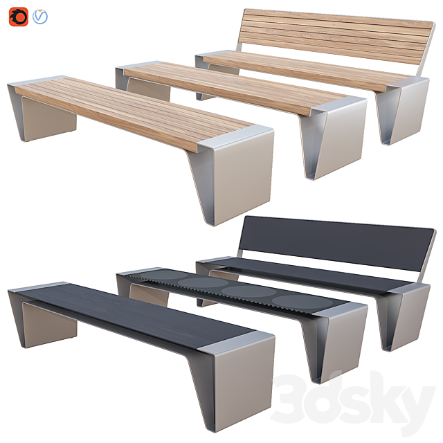 Public bench RADIUM 2 3ds Max - thumbnail 1