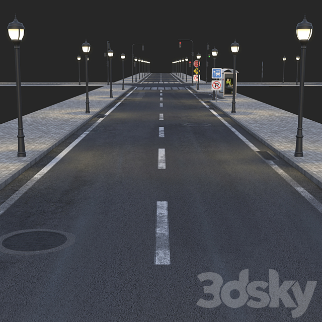 Road and busstop 3DS Max Model - thumbnail 2