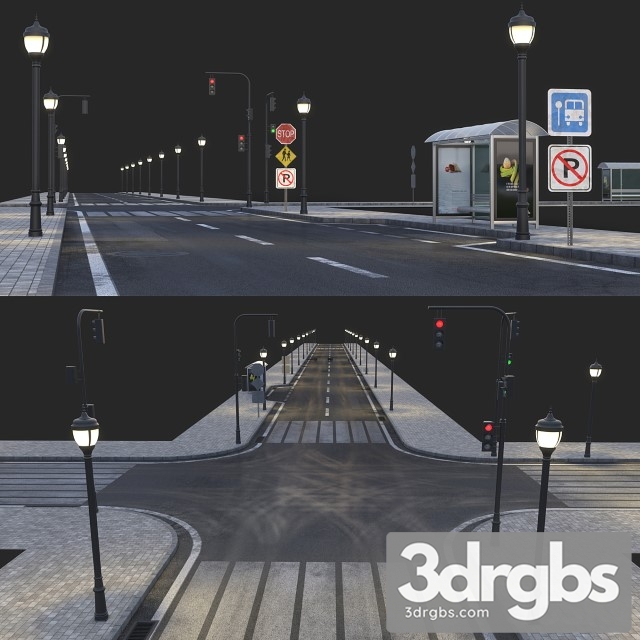 Road and Busstop 3dsmax Download - thumbnail 1