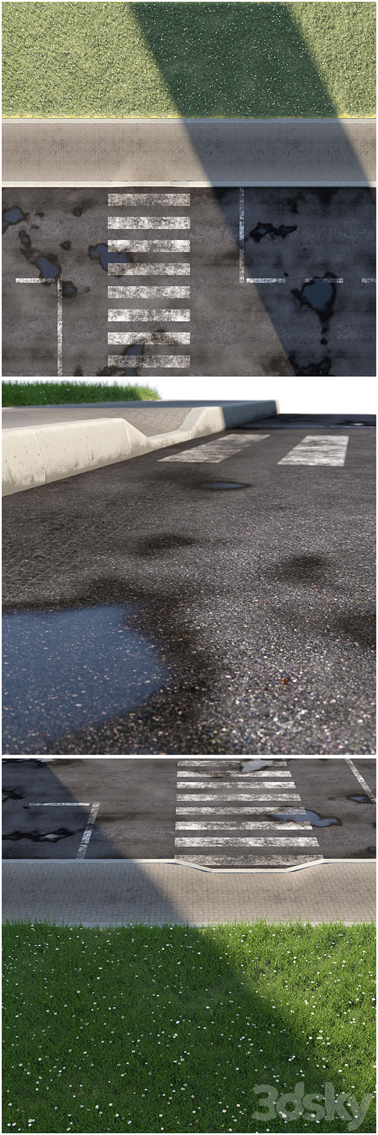 Road sidewalk curb grass 2 3DS Max - thumbnail 2