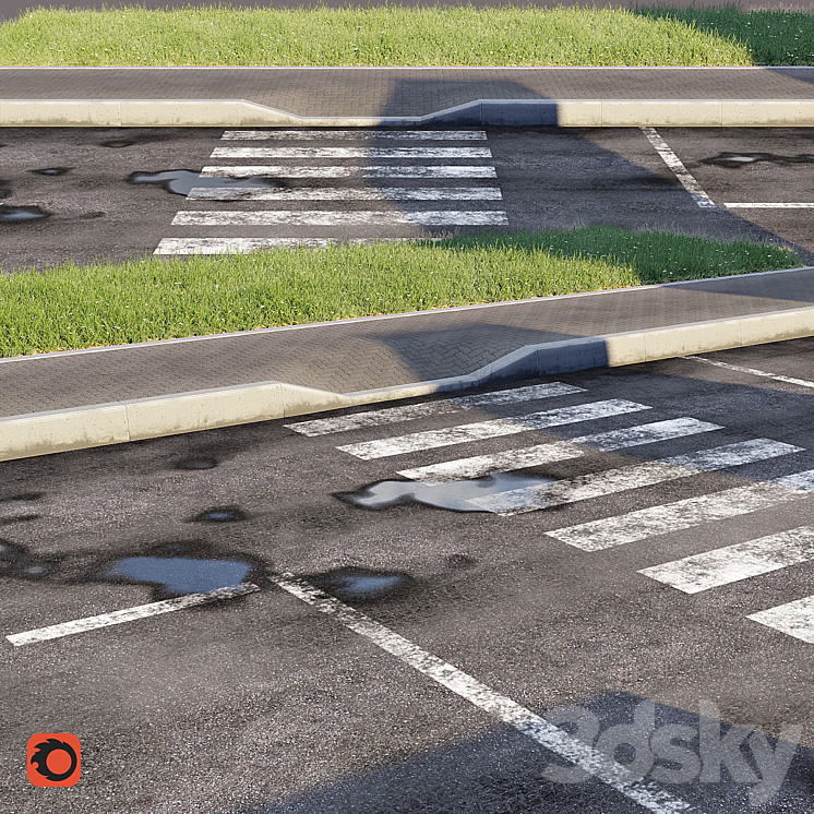 Road sidewalk curb grass 3DS Max - thumbnail 1