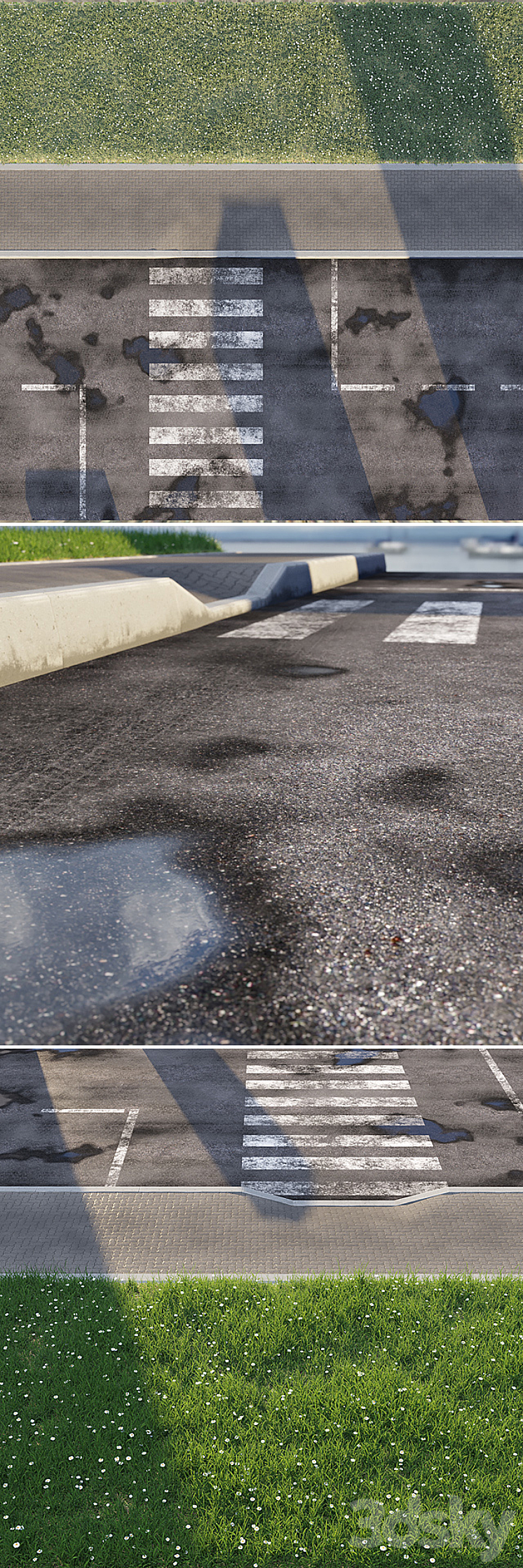 Road sidewalk curb grass 3DS Max - thumbnail 2