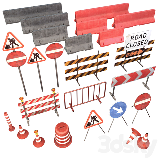 Road traffic signs set Low poly 3ds Max - thumbnail 1