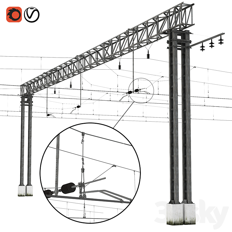 Russian Railways contact network 3DS Max - thumbnail 1