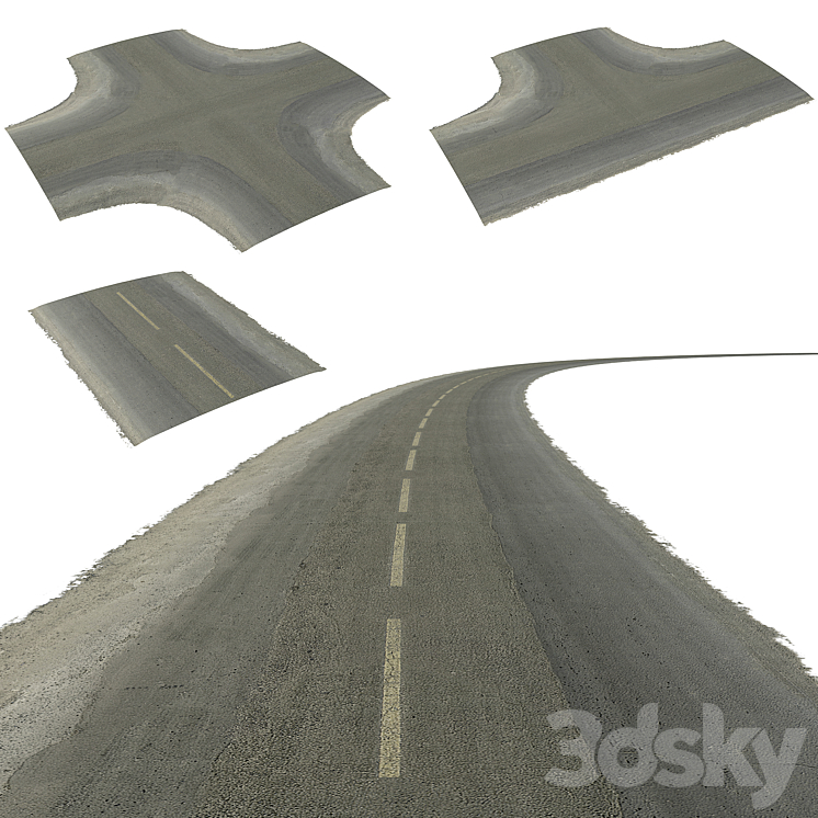 Seamless two lane road with crossroads 3DS Max - thumbnail 1