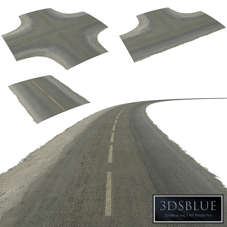 Seamless two lane road with crossroads 3DS Max - thumbnail 3